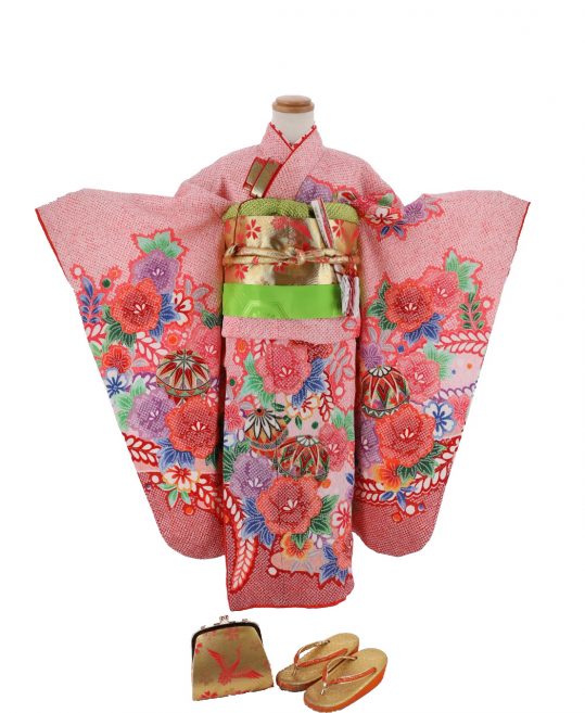 七五三 7歳 女の子用  四つ身 No.220 P | ピンク色 絞り柄 毬に桜